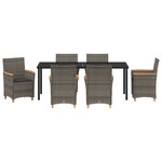 vidaXL Ensemble de repas de jardin de 7 pièces avec coussins gris en rattan poly
