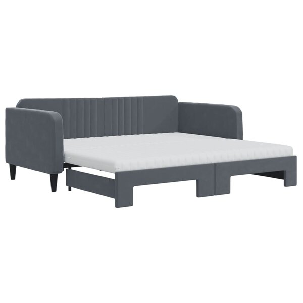 vidaXL Lit de jour avec gigogne et matelas gris foncé 90x190cm velours