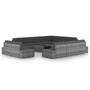 vidaXL Salon de jardin 12 Pièces avec coussins Gris Résine tressée