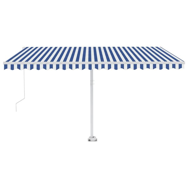 vidaXL Auvent manuel rétractable sur pied 450x350 cm Bleu/Blanc