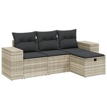 vidaXL Salon de jardin 4 Pièces avec coussins gris clair résine tressée