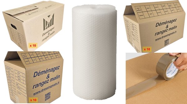 Kit Déménagement T2 - Pack Cartons et Fournitures pour Logement 2 Pièces - Fabriqué en France - Prêt à l'Emploi