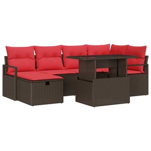 vidaXL Ensemble de canapé de jardin 7 Pièces Marron Poly rotin