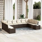 vidaXL Set de canapé de 10 pièces avec coussins en poly rattan marron