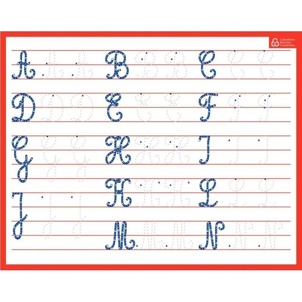CBG Ardoise blanche effaçable à sec format 21 x 26,5cm, avec l'aphabet en majuscule cursive
