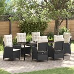 vidaXL Set de salle à manger de jardin 7 pièces avec coussins - Noir Poly Rattan