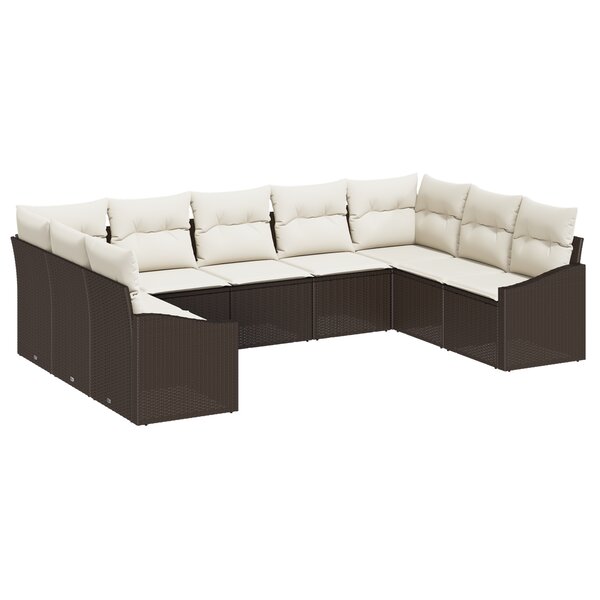 vidaXL Ensemble de Dîner de Jardin de 9 Pièces avec Coussins en Rattan Brun