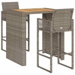 vidaXL Ensemble de bar de jardin 3 Pièces sans coussins gris poly rotin