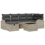 Ensemble de canapé de jardin 7 pièces avec coussins gris clair en rotin