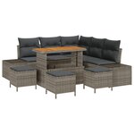 Ensemble de canapés de jardin 9 pièces avec coussins gris rattan poly acacia
