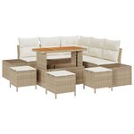 Ensemble de canapé de jardin vidaXL 9 pièces avec coussins Beige Poly Rattan Acacia
