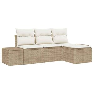 vidaXL Ensemble de canapé de jardin avec coussin 4 Pièces Beige polyrotin
