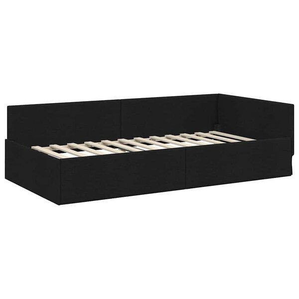 vidaXL Cadre de lit d'angle Noir 80 x 200 cm Tissu et bois reconstitué