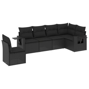 vidaXL Salon de jardin 6 Pièces avec coussins noir résine tressée