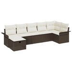 Ensemble de canapé de jardin 7 pièces avec coussins marron rotin poly