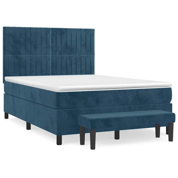 vidaXL Sommier à lattes de lit et matelas Bleu foncé 140x200cm Velours
