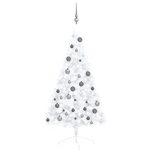 vidaXL Demi-arbre de Noël artificiel pré-éclairé et boules blanc 120cm