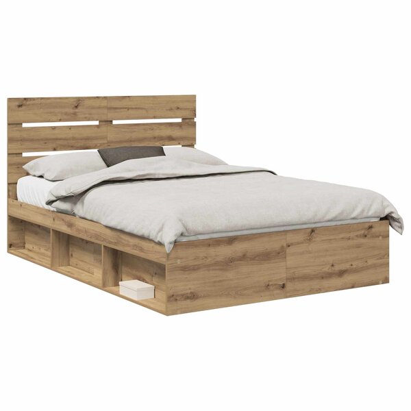 vidaXL Cadre de lit Chêne artisan 150 x 200 cm Bois de pin massif