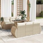 vidaXL Salon de jardin avec coussins 7 Pièces beige résine tressée