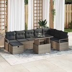 vidaXL Ensemble de canapé de jardin avec coussin 9 Pièces Gris Poly rotin