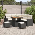 Ensemble de canapés jardin de 8 pièces avec coussins noirs en poly rattan acacia