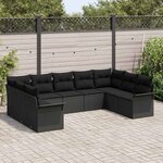 vidaXL Ensemble de canapé de jardin avec coussin Noir polyrotin