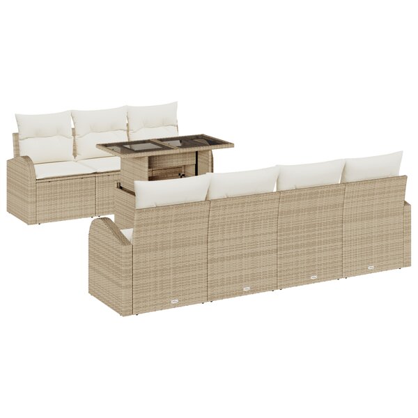 vidaXL Ensemble de canapé de jardin 8 pièces avec coussins beige en rattan poly