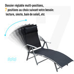 Outsunny transat chaise longue bain de soleil pliable dossier inclinable multi-positions têtière fournie 137L x 64l x 101H cm métal époxy textilène noir