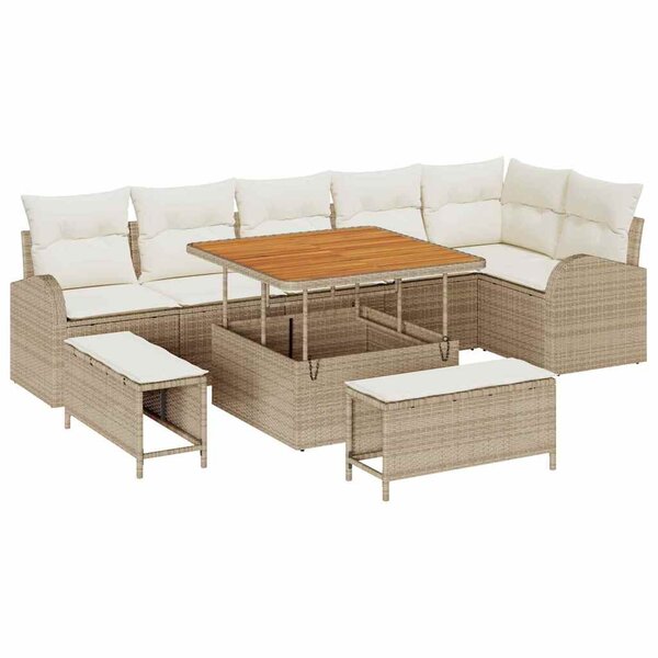 vidaXL Ensemble de canapé de jardin 9 Pièces Beige Poly rotin