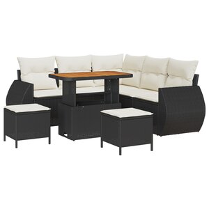 Ensemble de 8 pièces de canapés de jardin avec coussins en poly rotin noir acacia