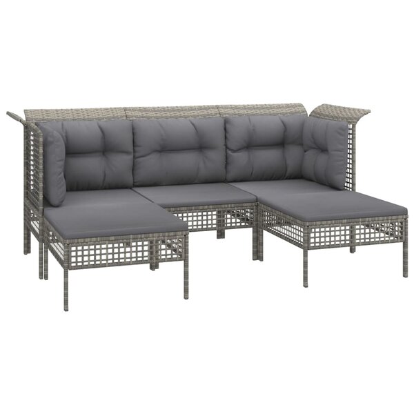 vidaXL Salon de jardin 5 Pièces avec coussins Gris Résine tressée