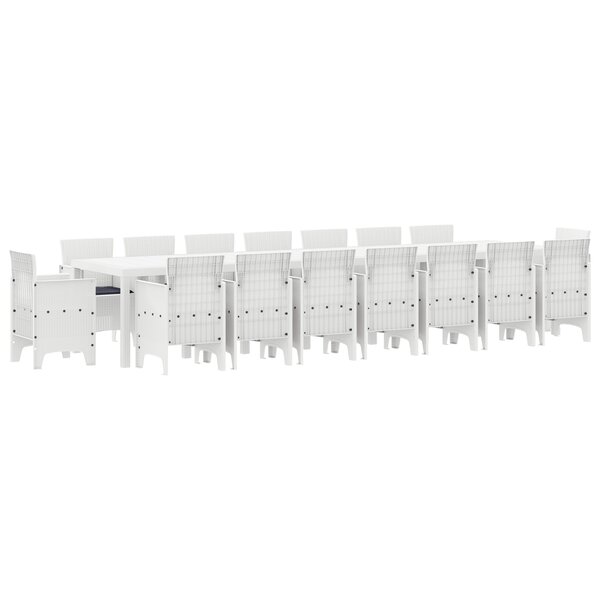 Ensemble de salle à manger jardin 17 pièces avec coussins en rotin blanc