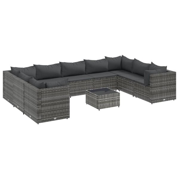 vidaXL Salon de jardin 10 Pièces avec coussins Gris Résine tressée