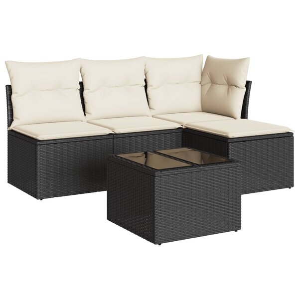 vidaXL Salon de jardin 5 Pièces avec coussins noir résine tressée