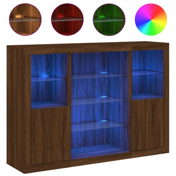 vidaXL Buffets avec lumières LED 3 Pièces chêne brun bois d'ingénierie