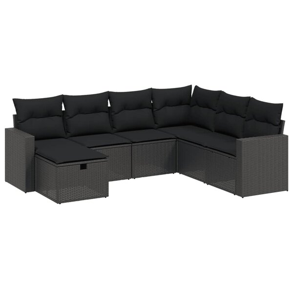 vidaXL Salon de jardin 7 Pièces avec coussins noir résine tressée