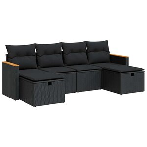 vidaXL Salon de jardin 6 Pièces avec coussins noir résine tressée