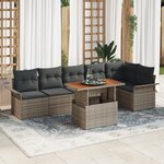 vidaXL Ensemble de salle à manger de jardin 7 pièces avec coussins en poly rotin gris et acacia