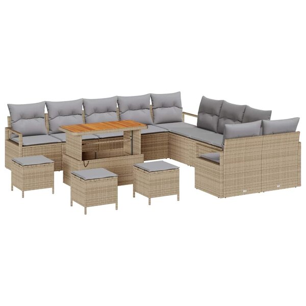 vidaXL Ensemble de canapé de jardin 14 Pièces Beige Poly rotin