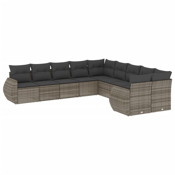 vidaXL Salon de jardin avec coussins 10 Pièces gris résine tressée