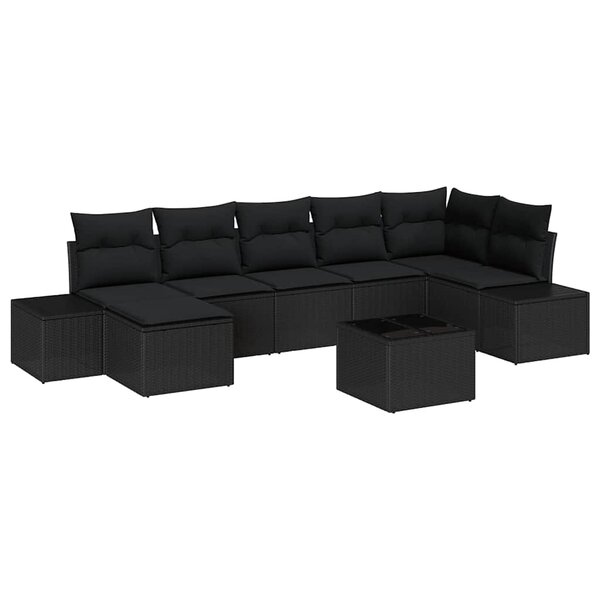 vidaXL Ensemble de canapé de jardin avec coussin 7 Pièces Noir polyrotin