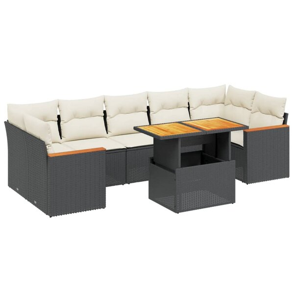 vidaXL Salon de jardin 8 Pièces avec coussins noir résine tressée