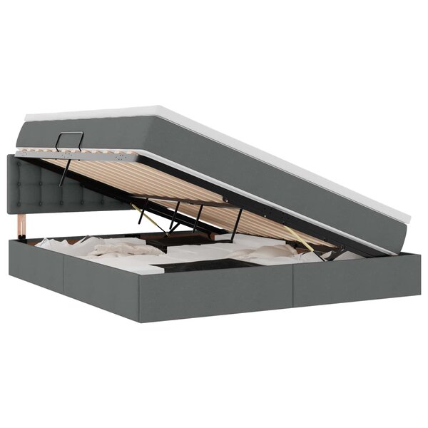 vidaXL Lit de rangement LED avec matelas Gris foncé 160 x 200 cm Tissu