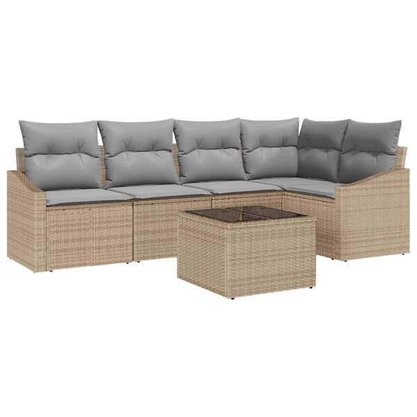 vidaXL Ensemble de canapé de jardin 6 Pièces Beige Poly rotin