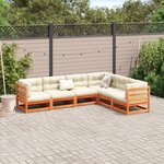 vidaXL Salon de jardin 6 Pièces avec coussins cire marron bois pin massif