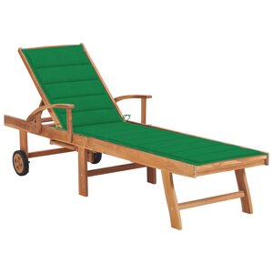 vidaXL Chaise longue avec coussin vert Bois de teck solide