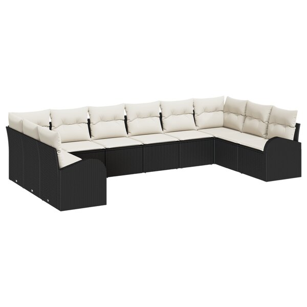Ensemble de canapé de jardin vidaXL 10 pièces avec coussins en rotin noir