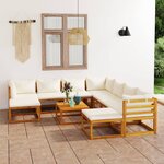 vidaXL Salon de jardin 11 Pièces avec coussin Crème Bois d'acacia solide