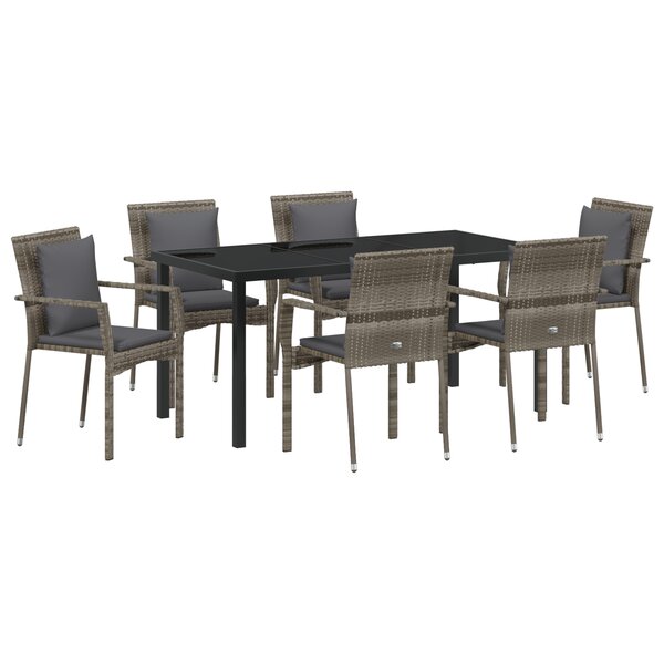 vidaXL Set de salle à manger de jardin 7 pièces avec coussins Gris Poly Rattan