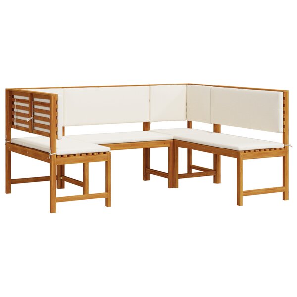 Ensemble de banc de jardin 3 pièces avec coussins en bois d'acacia
